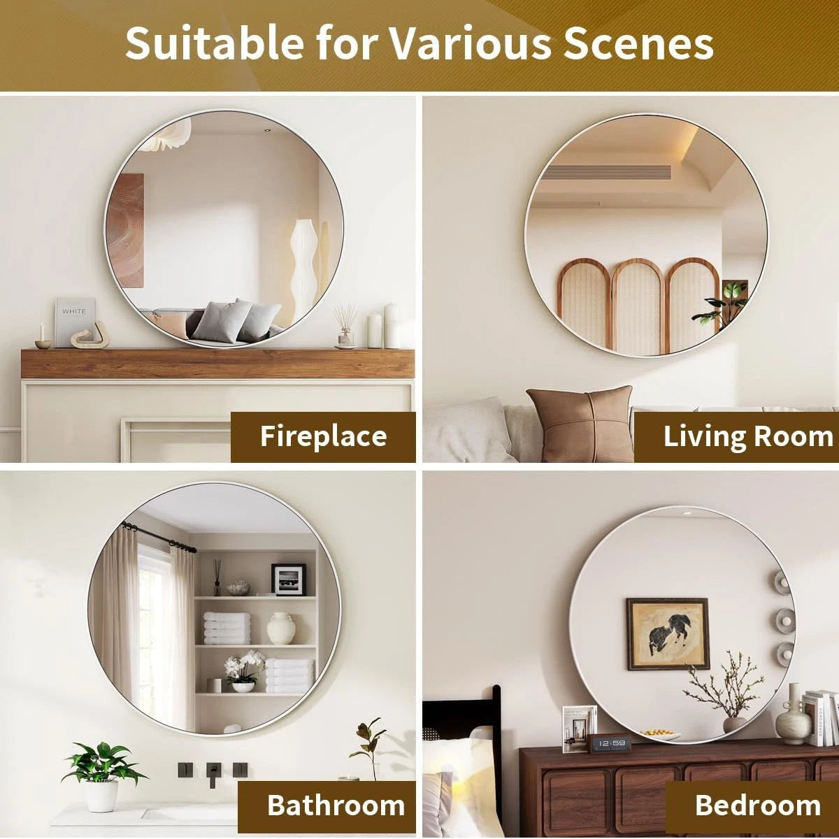 White Round Mirror, 30 Inch Bathroom Mirror with Metal Frame 07FC0E-D4 - KOEEK