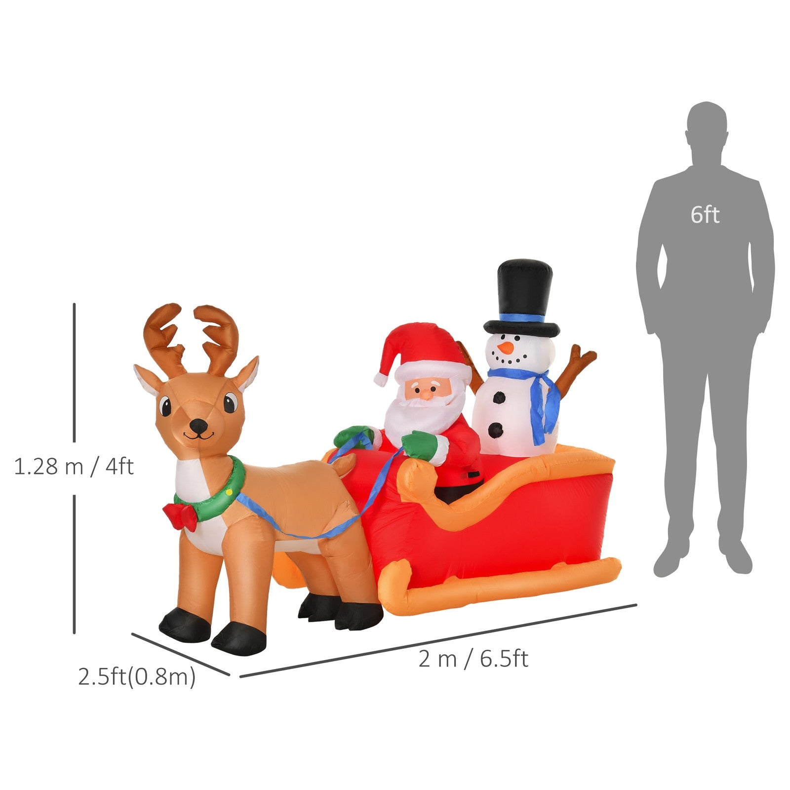HOMCOM 6.5ft Christmas Inflatable Santa Claus on Sleigh Deer with LED Light HOMCOM - KOEEK