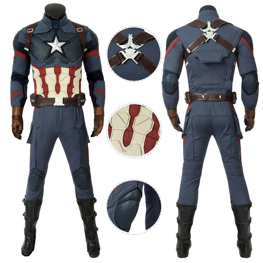 Avengers Endgame Captain America Ver 2 Costume Steve Rogers Cosplay Suit Boots 07FC0E-D4 - KOEEK