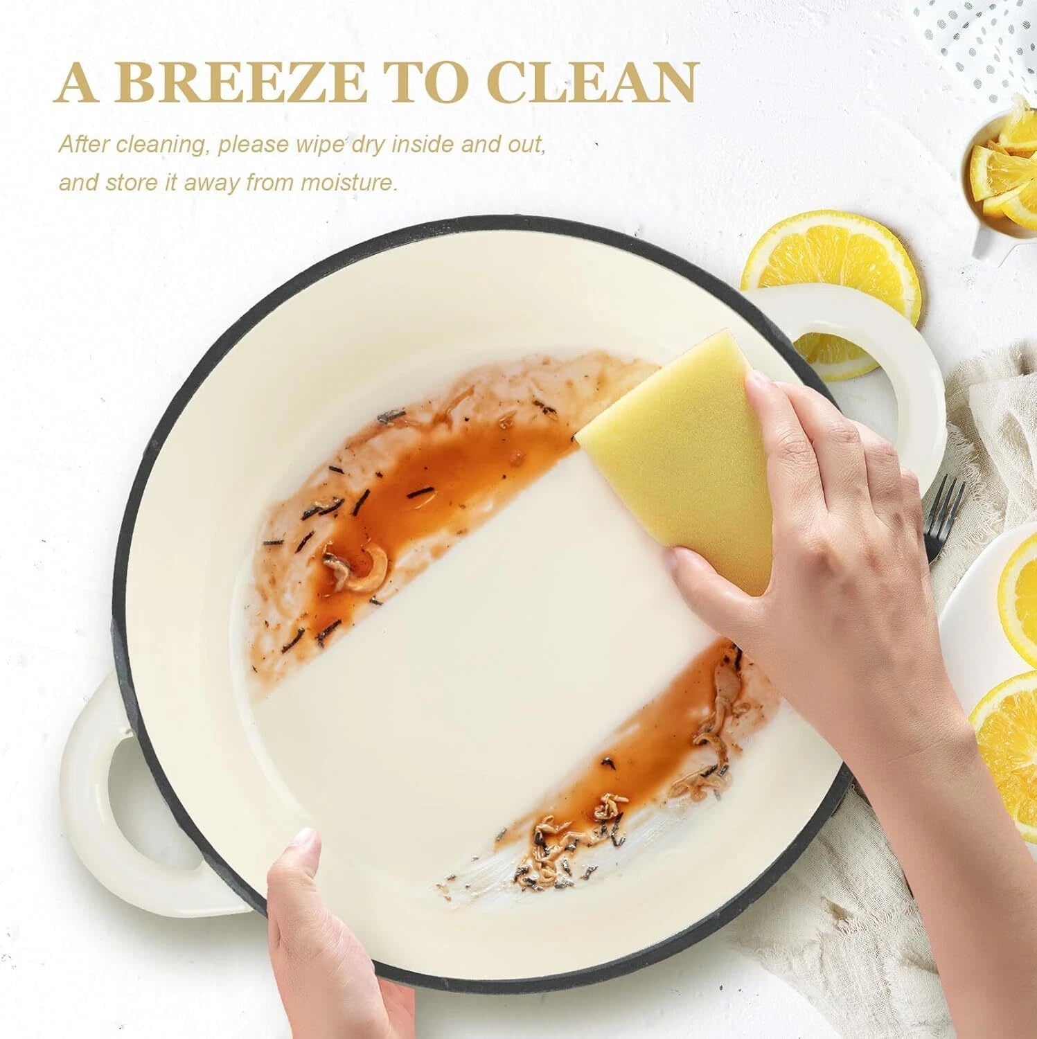 Enameled Cast Iron Dutch Oven - 5.5QT Pan with Lid Cookbook and Cotton Pan Mat 07FC0E-D4 - KOEEK