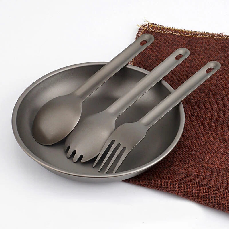 Titanium 3 Fork Spoon Sets Outdoor Camping Tableware Portable Salad SpoonEDCTool 07FC0E-D4 - KOEEK