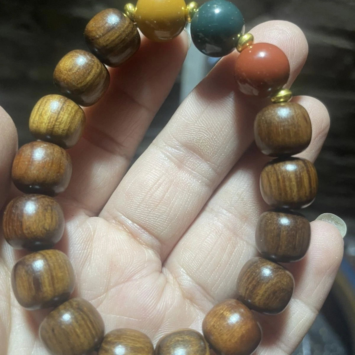 Natural Huanghauli Wood Prayer Beads  Gift Bracelet Three-color beads 07FC0E-D4 - KOEEK