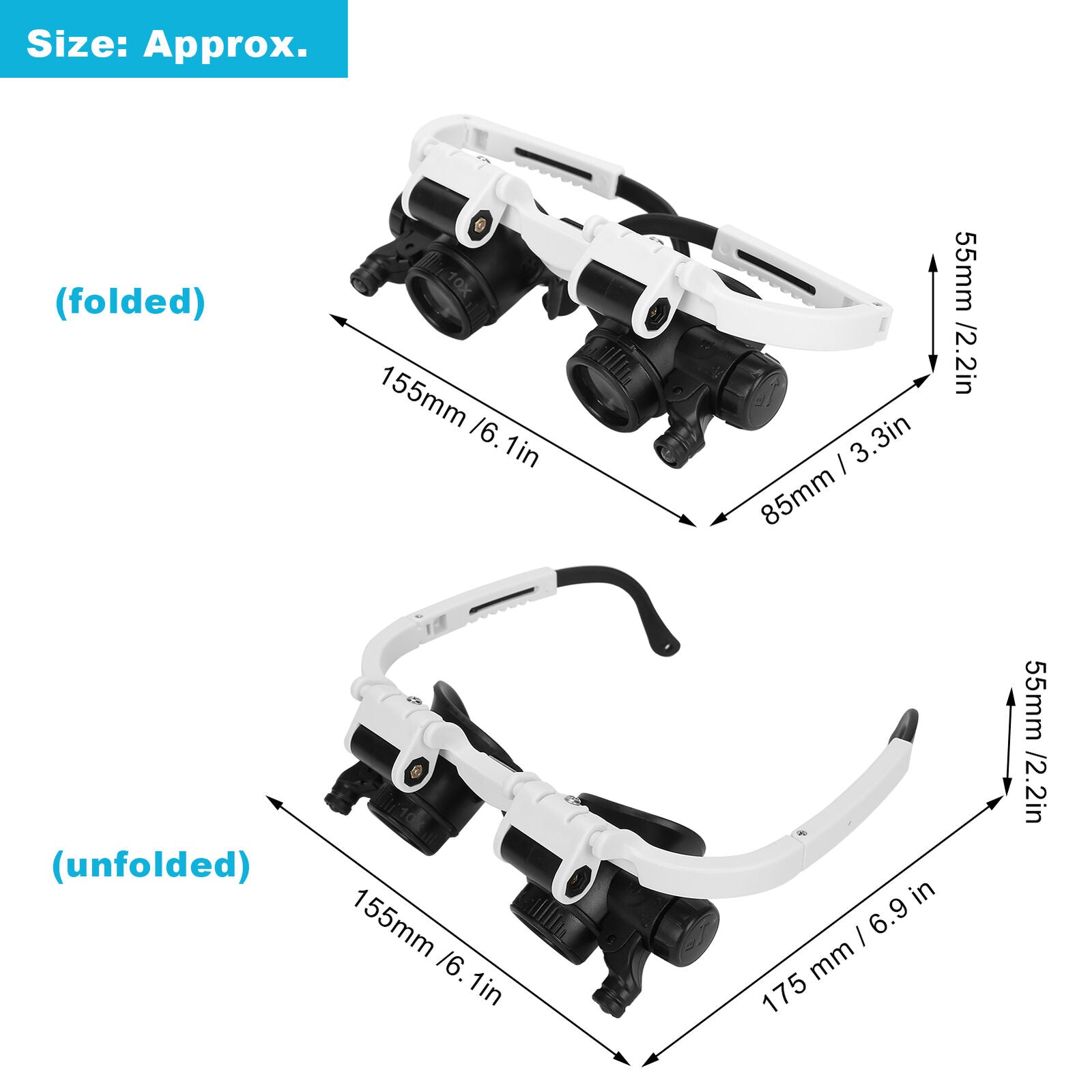 new Headband Magnifier Glasses Hands LED Light Head Loupe For Jeweler Repai koeek - KOEEK