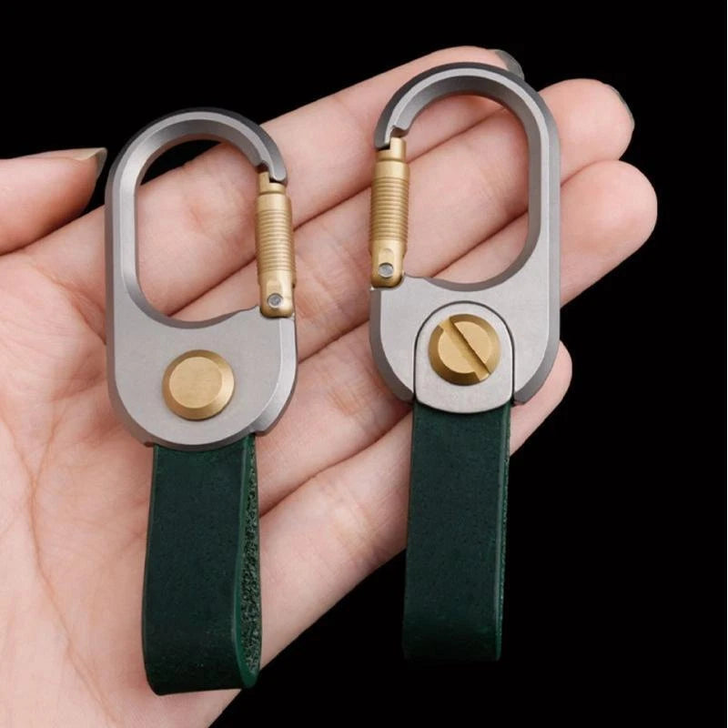 Titanium Brass  Leather Keychain Durable Car Key Holder Carabiner Clip 07FC0E-D4 - KOEEK