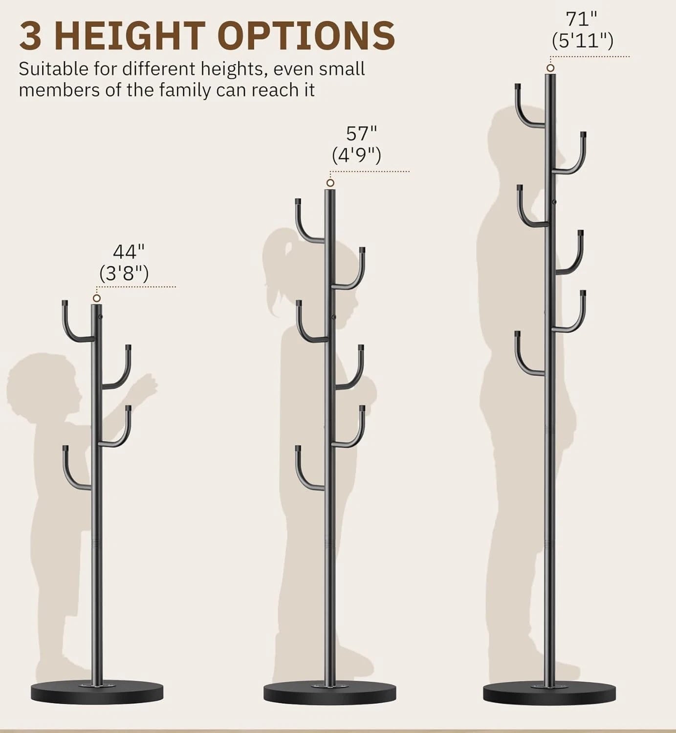 Coat Rack Freestanding,Coat Tree with Stable Wood Base Coat Hanger Stand 07FC0E-D4 - KOEEK