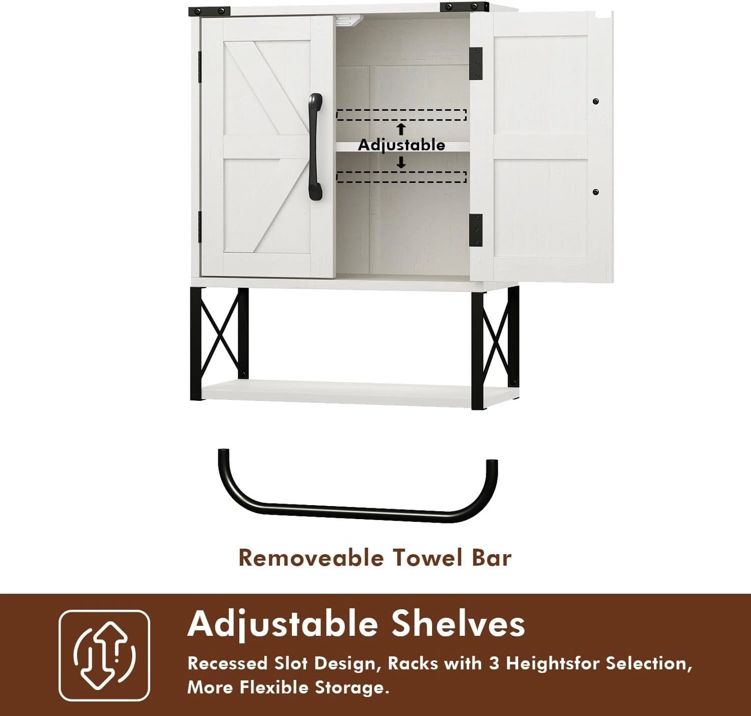 Rustic medicine cabinet with two barn doors, wooden wall-mounted 07FC0E-D4 - KOEEK