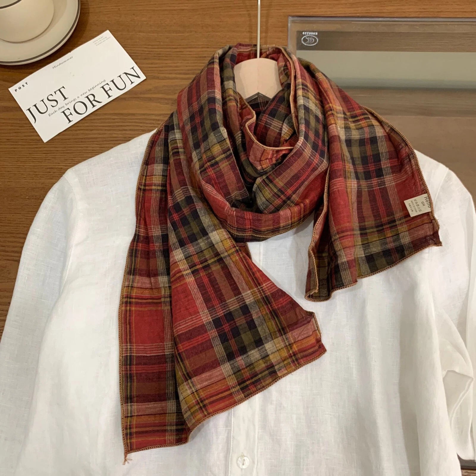 Mens  Cotton Plaid Striped Scarf Shawl Unisex Preppy Breathable Soft Scarves 07FC0E-D4 - KOEEK
