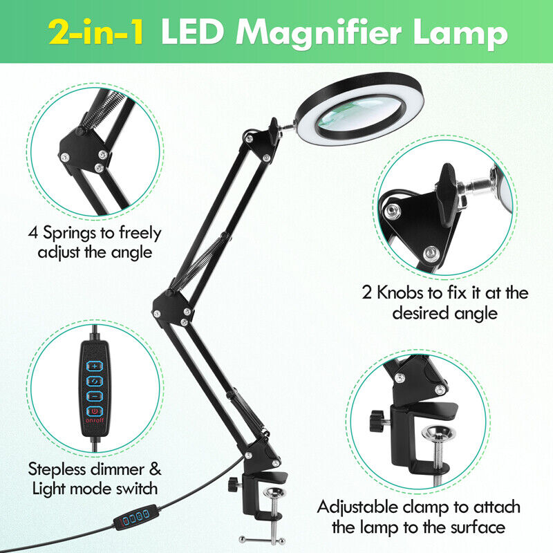 nyt USB-forstørrelsesglas med LED-lys 10X Forstørrelsesglas Håndværk Læsebordsstativlampe