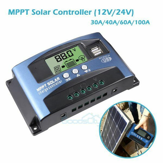 ny 12/24V 60/80/100A MPPT Solar Charge Controller Panel Batteriregulator Dobbel USB