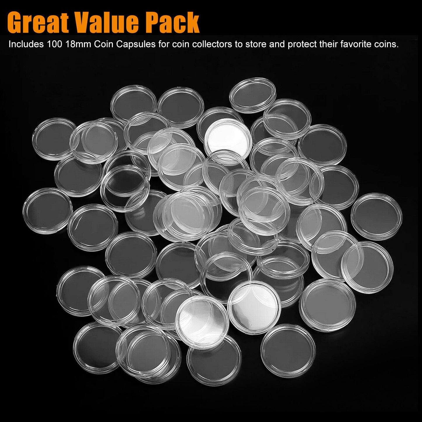 100PCS 18mm Coin Holder Capsules Case Clear Plastic Round Storage Container Box