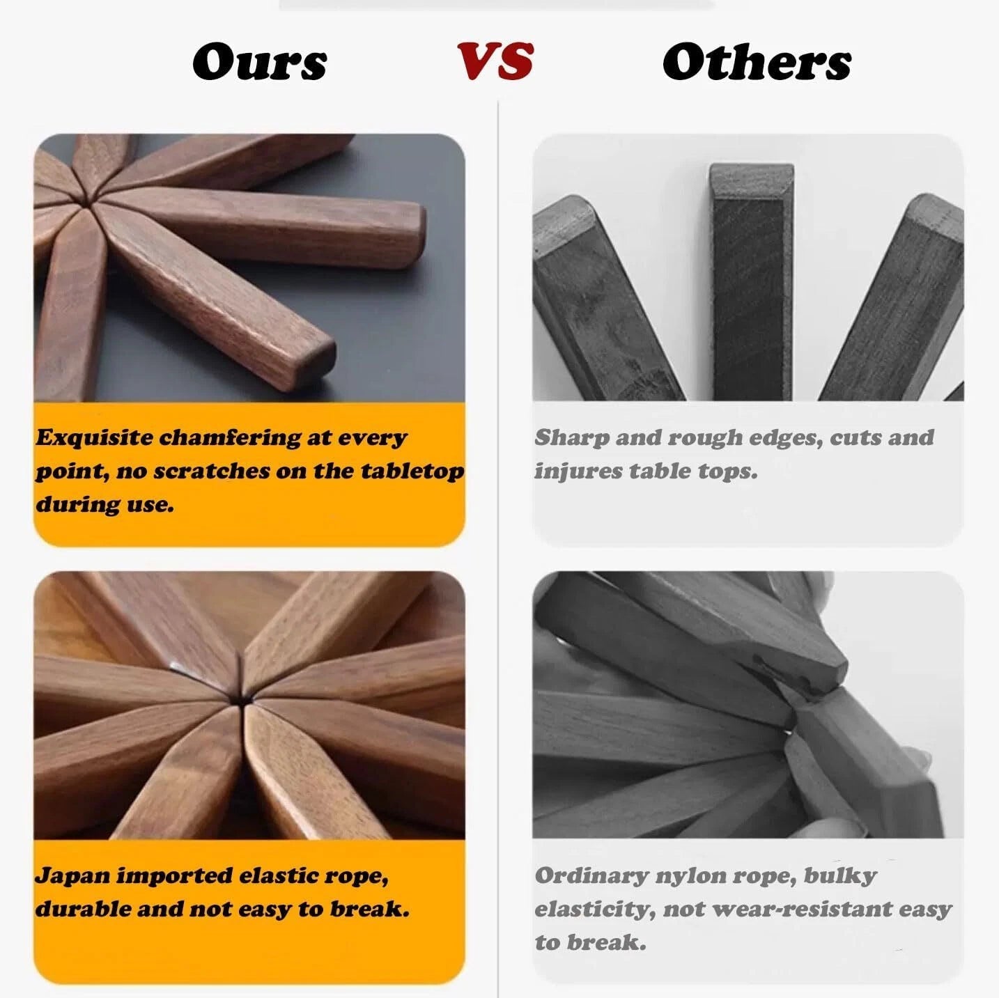 Wooden Trivets for Hot Dishes 3+1Set with Stand Heat-Resistant Black Walnut Tree 07FC0E-D4 - KOEEK