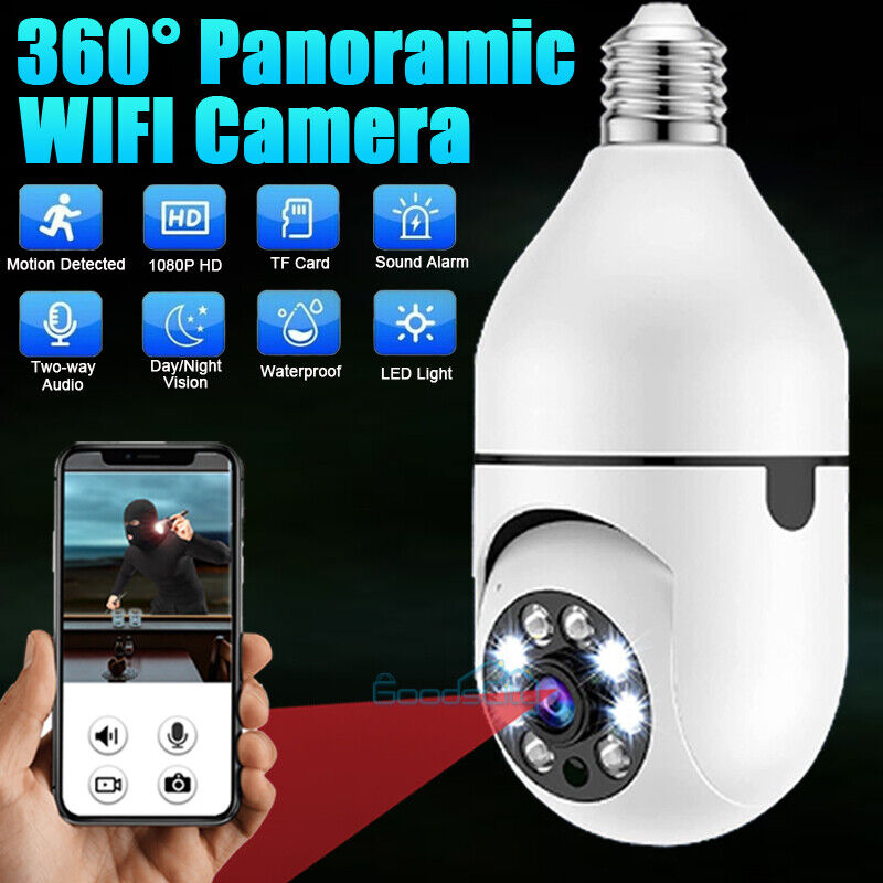 ny WiFi Bombilla Camara De Seguridad 360 Con Audio Microfono Para Casa y Exterior