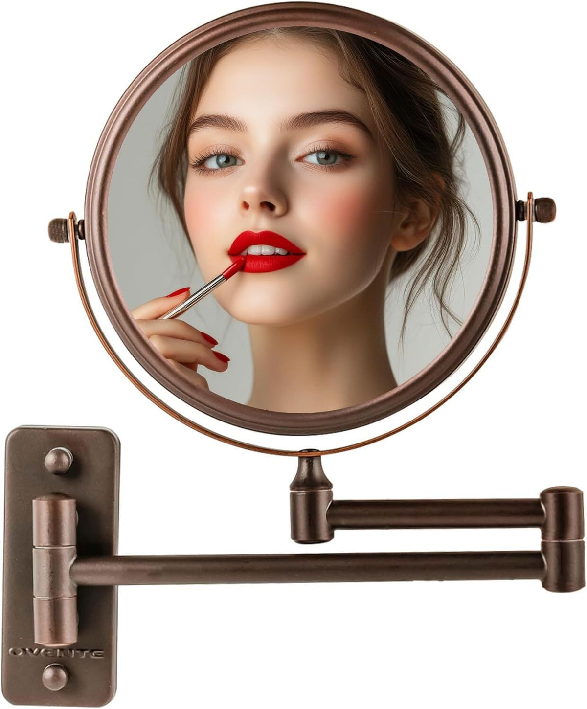 new OVENTE 7" Wall Mounted Makeup Mirror with 1X/7X 8.5"L x 6.8"W, Antique Bronze OVENTE - KOEEK
