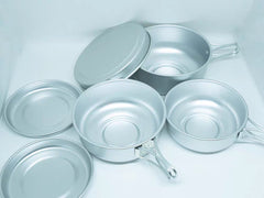 Outdoor Camping 3pcs Pan Mess Kit Aluminum Pot With Handle Lid Hiking Cook set 07FC0E-D4 - KOEEK