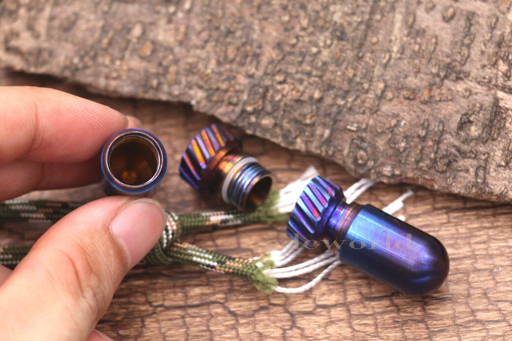 Outdoor Titanium CNC Torpedo Type Waterproof Pill Case Key Chain Container EDC 07FC0E-D4 - KOEEK