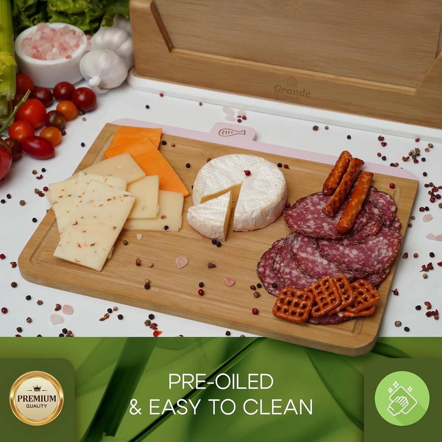 Wooden Cutting Boards for Kitchen – 5-Pcs Cutting Board Set with Holder 07FC0E-D4 - KOEEK