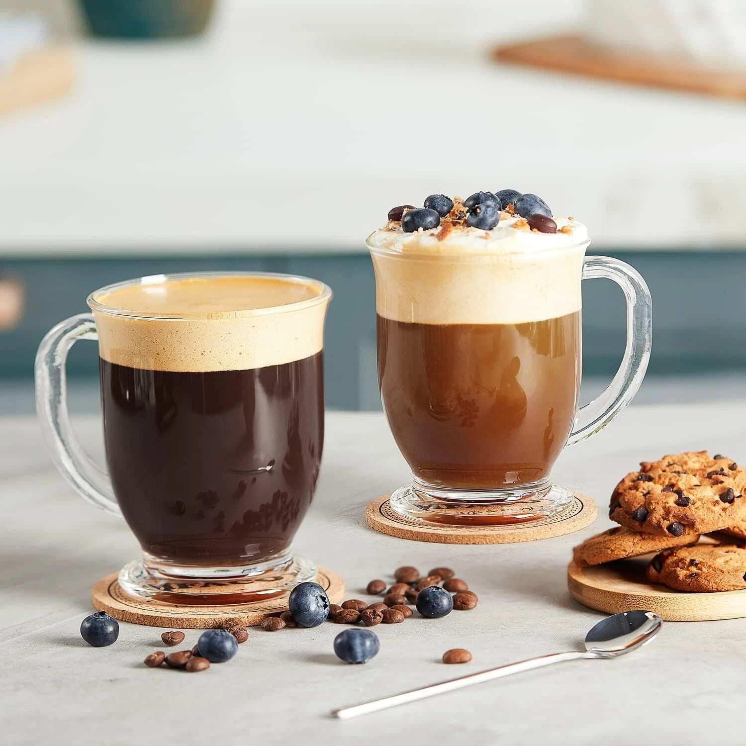 Glass Coffee Mugs Set of 4, Clear Large Coffee Mug 15 Oz With Handles 07FC0E-D4 - KOEEK
