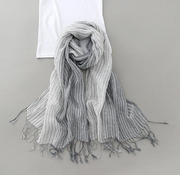 Mens  Flax Linen Scarf Breathable Tasseled Striped Shawl Unisex Neckerchief 07FC0E-D4 - KOEEK