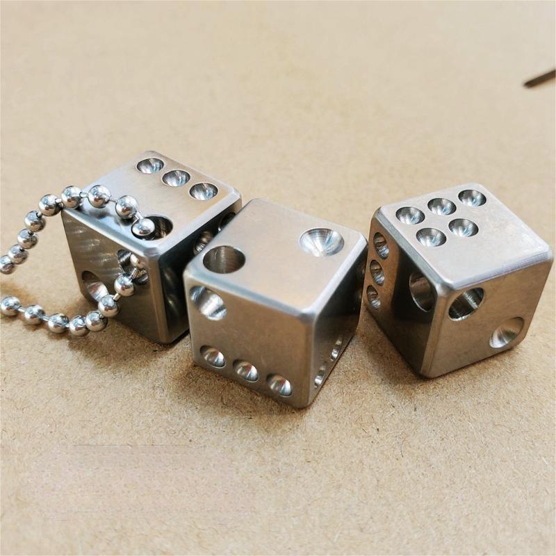 Solid TC4 Titanium Dice 14mm 0.55 Inch 6 Sided Ice Cube EDC Toy Necklace Pendant 07FC0E-D4 - KOEEK
