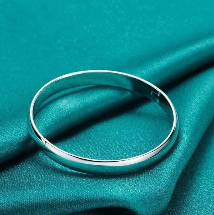 925 Silver Plating 8MM/10MM Smooth Cuff Bangle Bracelet Women Fashion Jewelry 07FC0E-D4 - KOEEK