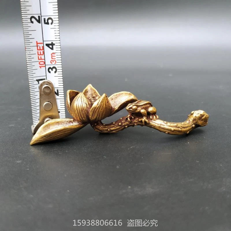 Solid Brass Lotus Frog Mini Ornament Retro Tea Ceremony Tea Pet Bronze Carving 07FC0E-D4 - KOEEK