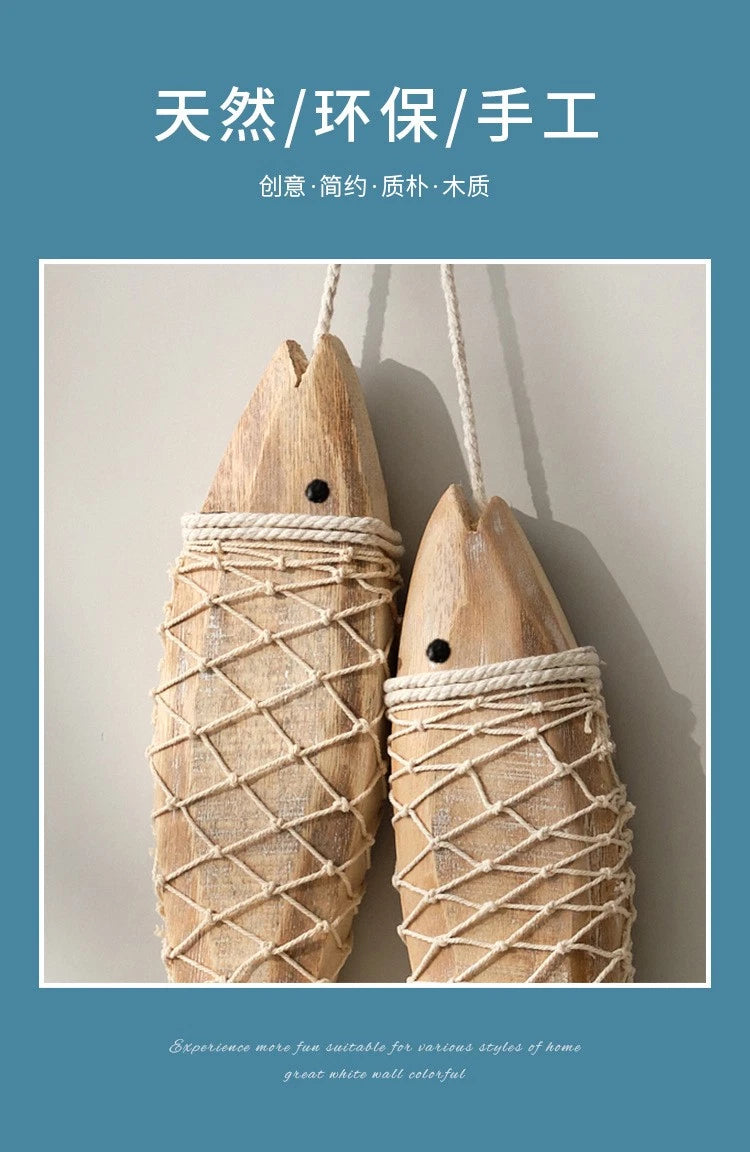 Mediterranean Rustic Wooden Fish Wall Hanging Carved Large Decor Ornament 07FC0E-D4 - KOEEK