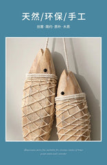 Mediterranean Rustic Wooden Fish Wall Hanging Carved Large Decor Ornament 07FC0E-D4 - KOEEK