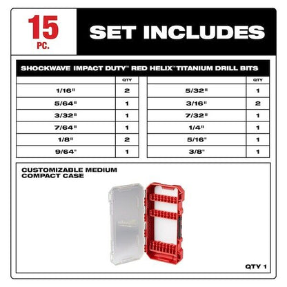 Milwaukee 48-89-4670 15 Pc Shockwave Impact Duty Drill Set