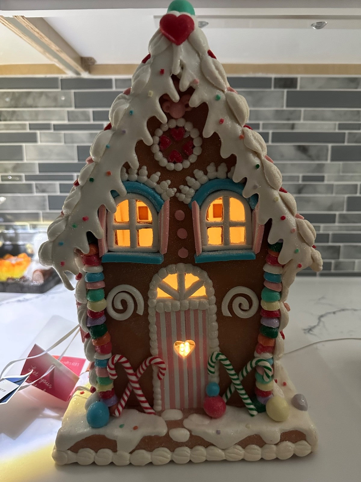 Christmas Gingerbread Candy House 13” Light Up Clay Dough CANDY - KOEEK