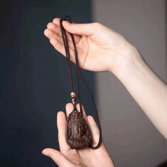 Woven Rope Godness Guanyin Necklace Natural Wood Buddha  Blessing Pendant 07FC0E-D4 - KOEEK