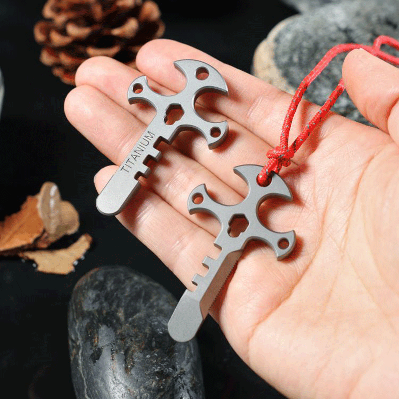 Mini Titanium Pendant Necklace Portable Outdoor  Multi Tools EDC Card Keychain 07FC0E-D4 - KOEEK