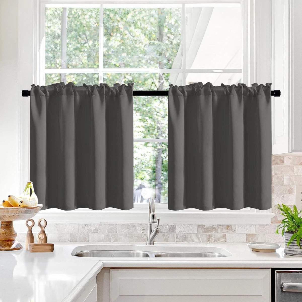 Short blackout curtain panel, 30 inches wide x 30 inches long,dark gray,set of 2