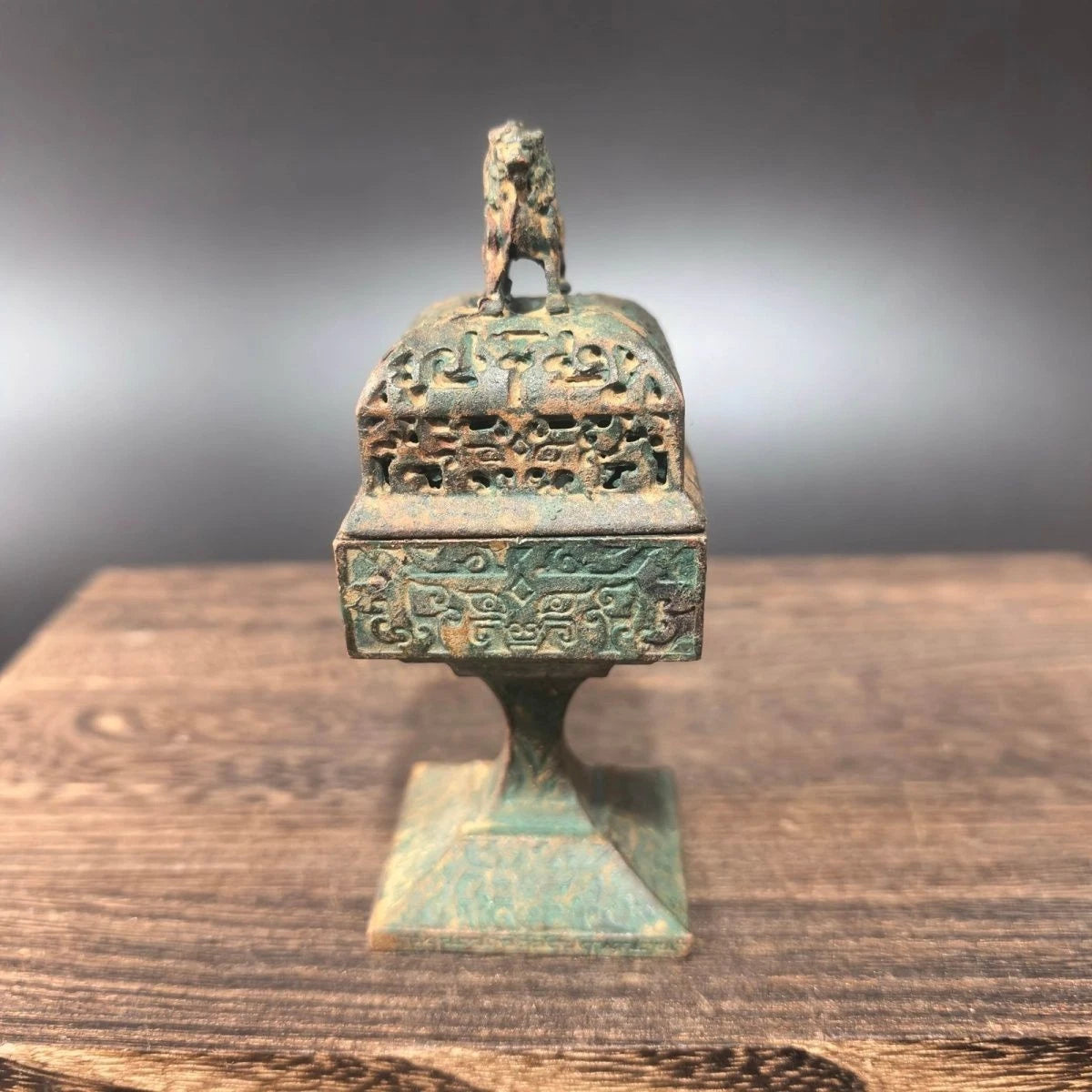 Vintage Finish Alloy Incense Burner Square Pixiu Censer Home Aromatherapy 07FC0E-D4 - KOEEK