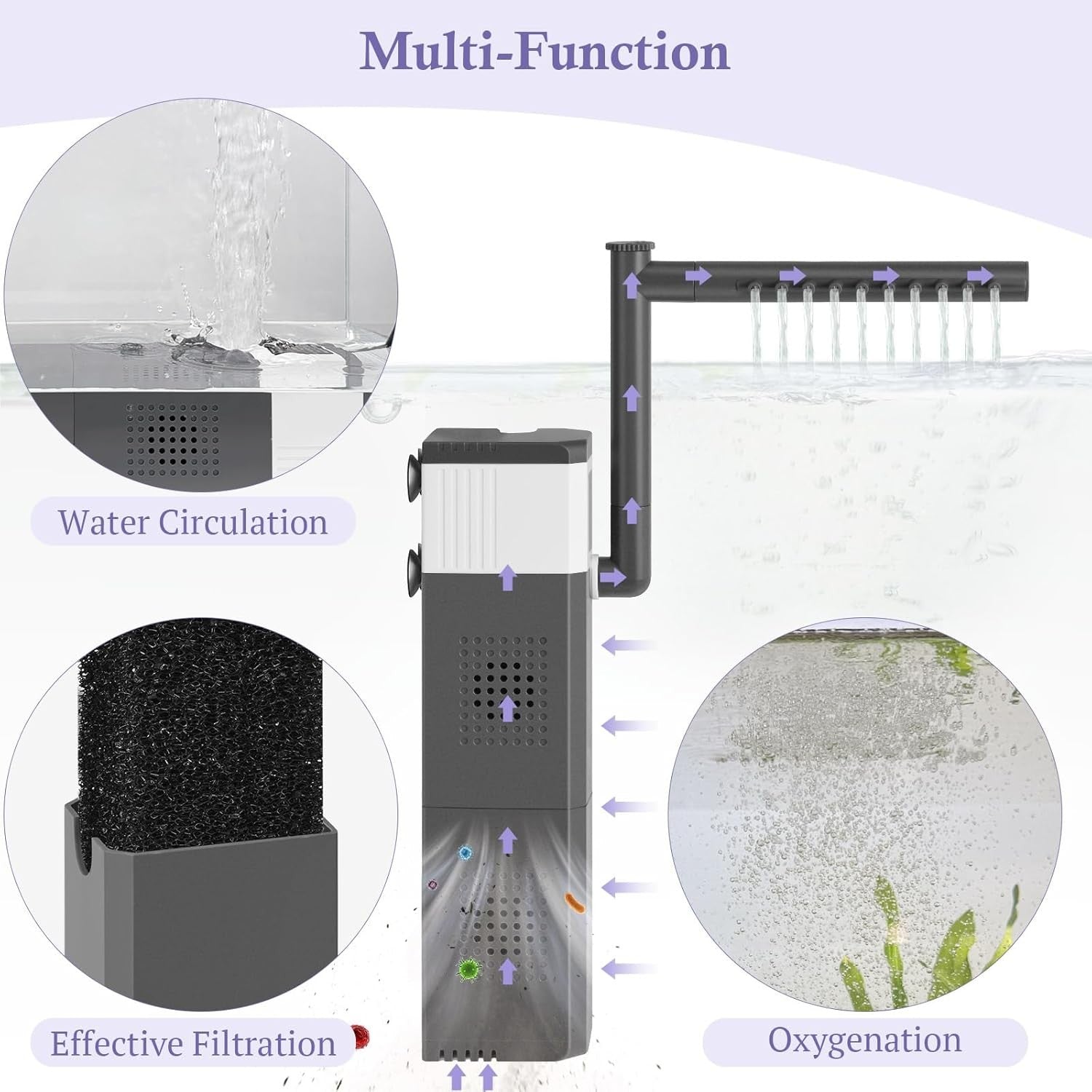 new 15W 210GPH Ultra Powerful Aquarium Filter for 15-40Gallon Fish Gray/White 07FC0E-D4 - KOEEK