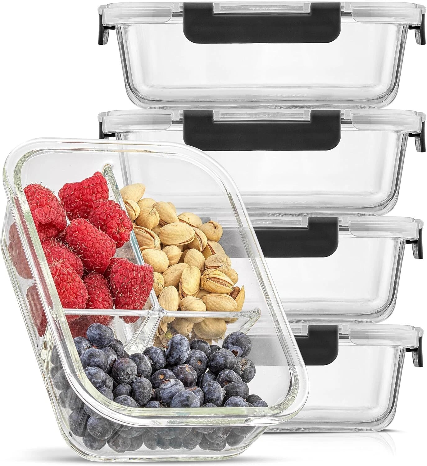 Divided 3 Compartment Glass Lunch Box Set 07FC0E-D4 - KOEEK