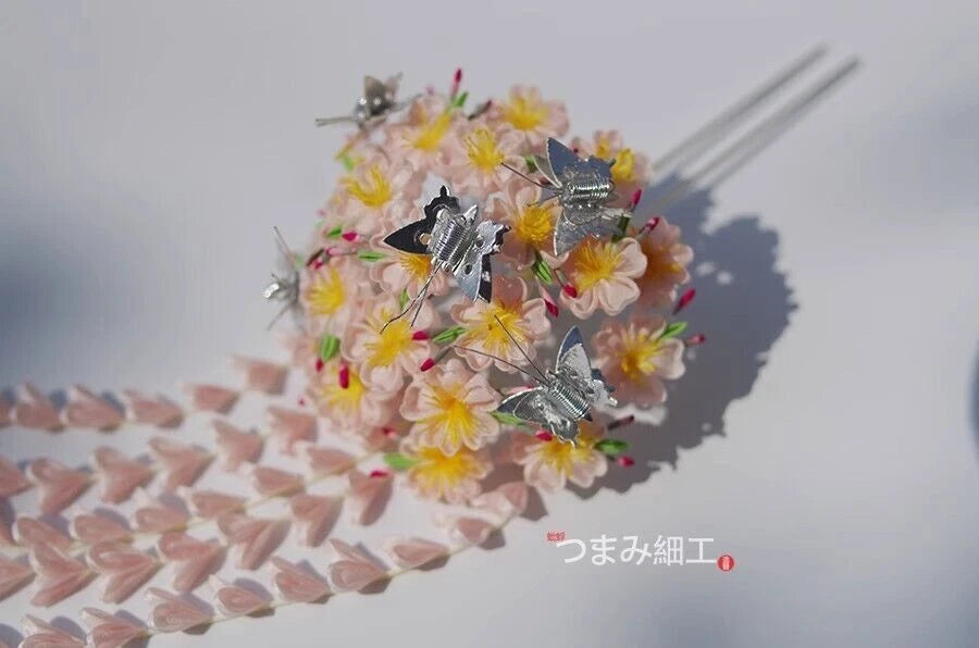 Handwork Japanese Sakura Kanzashi Hairpin Silk Hair Stick Kimono Hair Accessorie 07FC0E-D4 - KOEEK