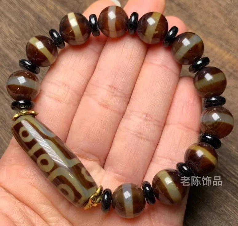 First-line Tibetan Old Dzi Bead Ethnic Natural Tibetan Dzi Bead Agate Bracelet 07FC0E-D4 - KOEEK