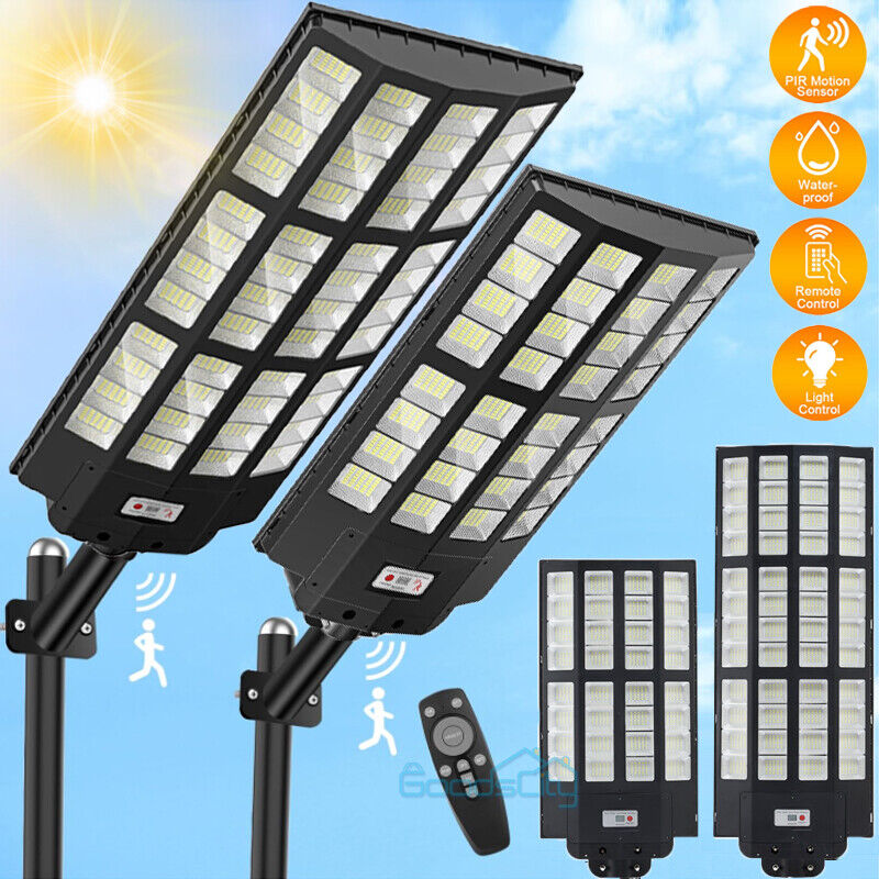 ny 1500W Solar Lights Bevegelsessensor Utendørs Vanntett Garden Yard Wall Street Lamp