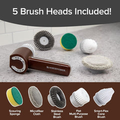 new Horsepower Scrubber, Waterproof, Electric Power, Spins 350 RPM, 5 Brush Red 07FC0E-D4 - KOEEK