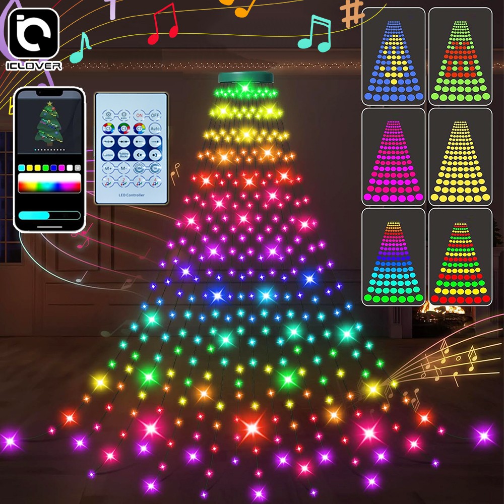 400LED Christmas Tree Waterfall Lights Fairy String Outdoor Waterproof Decor RGB 07FC0E-D4 - KOEEK