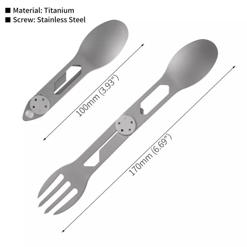 Titanium Fork and Spoon 2 in 1 Set Camping Outdoor Portable Cutlery EDC 07FC0E-D4 - KOEEK