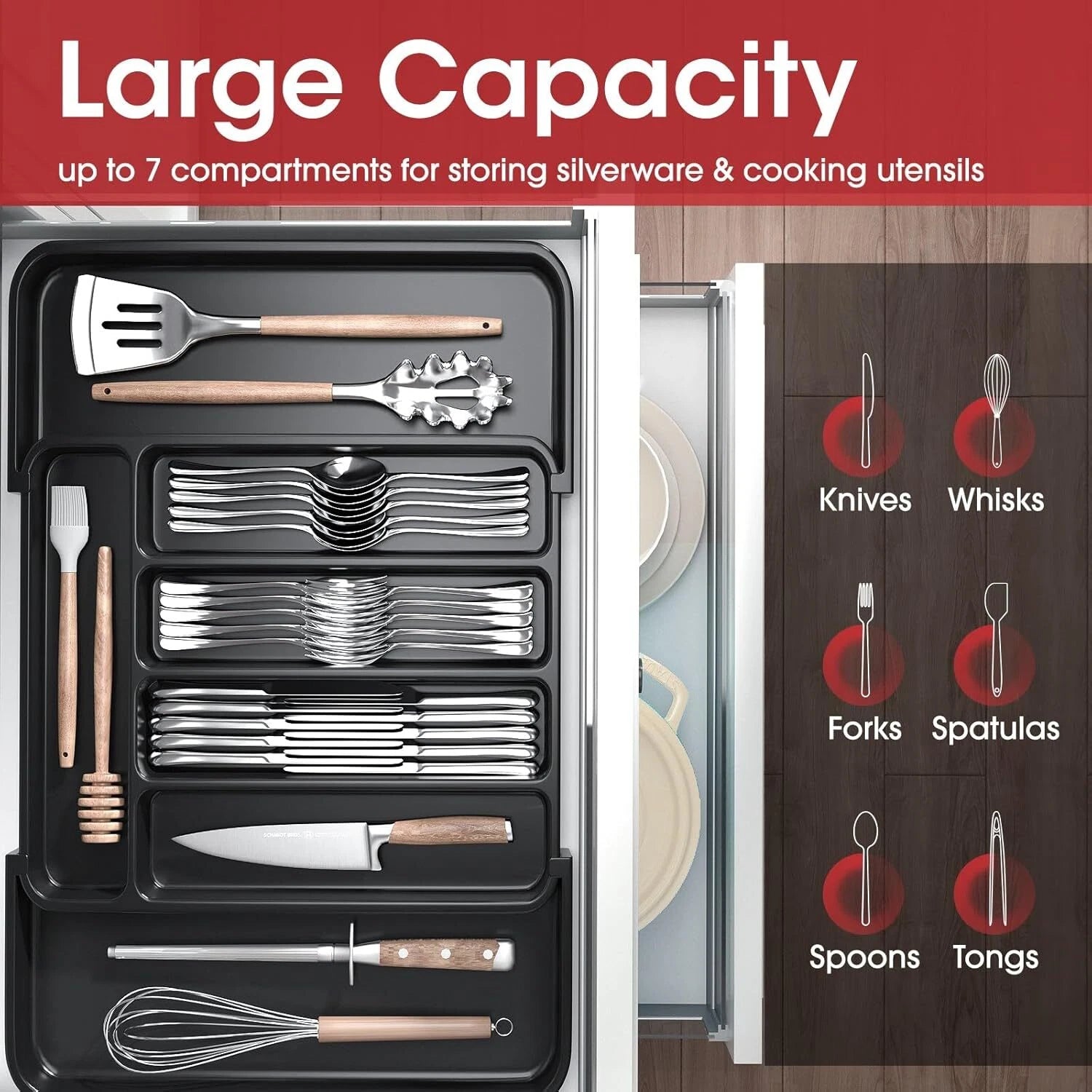 Silverware Organizer - Expandable Kitchen Drawer Organizer, Adjustable Utensil 07FC0E-D4 - KOEEK