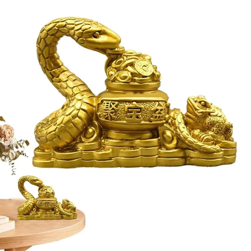 9cm Chinese Treasure Basin Snake Statue Resin Tea Pet Attract Wealth Decoration 07FC0E-D4 - KOEEK