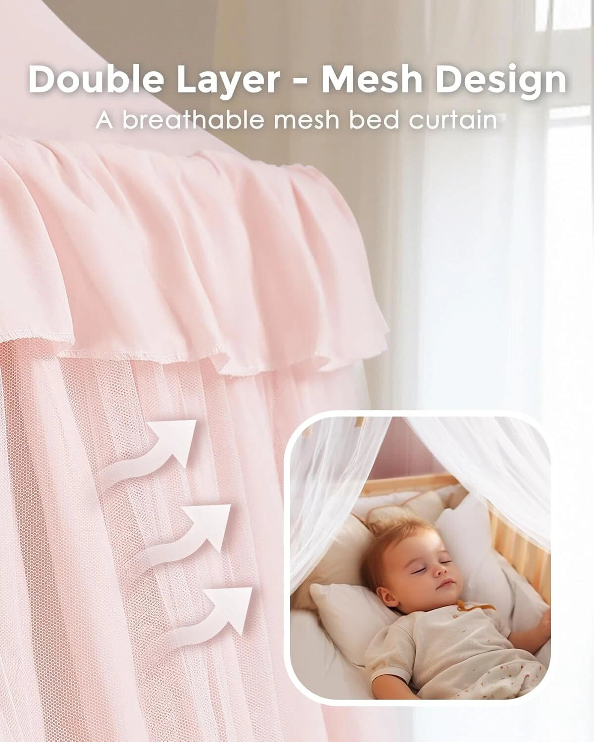 Bed Canopy with Star Lights, Double Layer Canopy for Bed, Princess Play Tent 07FC0E-D4 - KOEEK