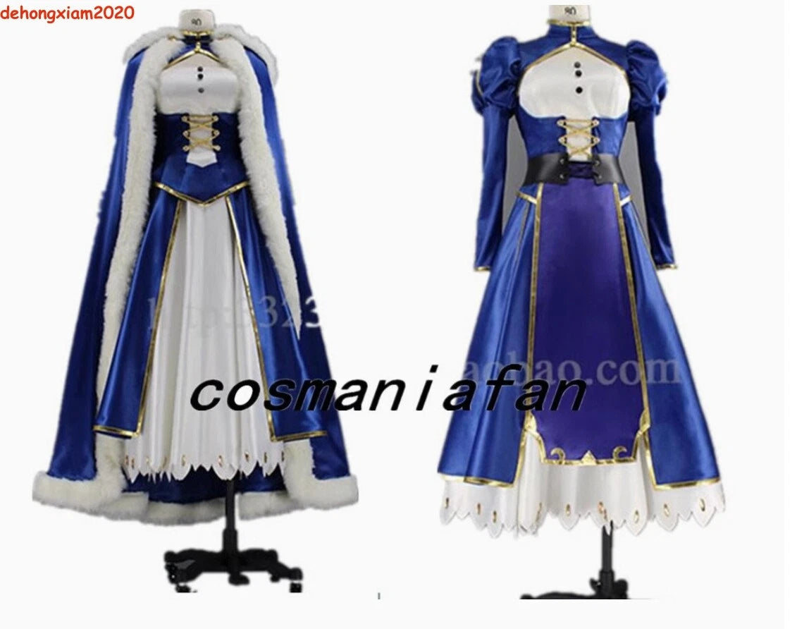 Fate/stay Night Altria Pendragon Cosplay Saber Combat Anime Full Outfit Cloak 07FC0E-D4 - KOEEK