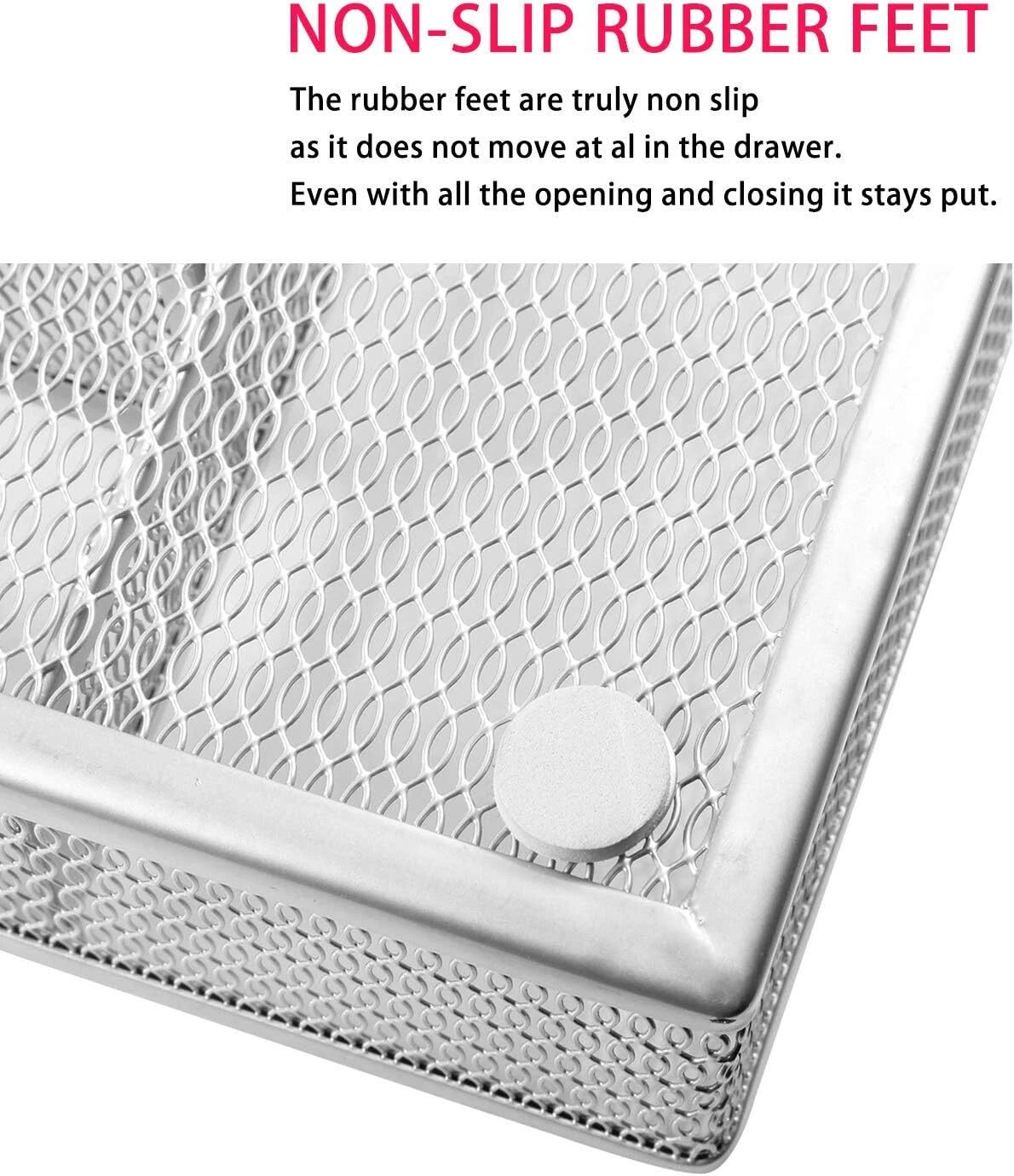 Drawer Organizer, Silverware Flatware, Mesh Wire, Non-Slip, 5 Components, Silver 07FC0E-D4 - KOEEK
