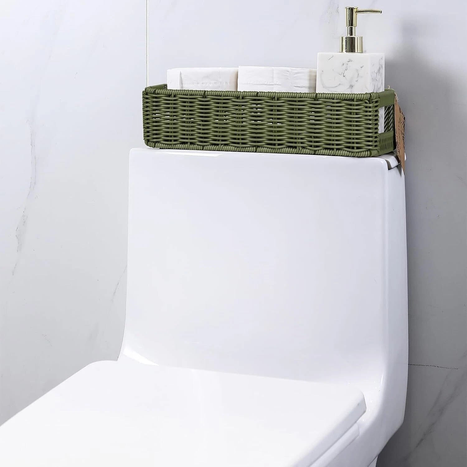 Storage Wicker Basket Decor: Green Decorative Storage Bin for Countertop Shelves 07FC0E-D4 - KOEEK