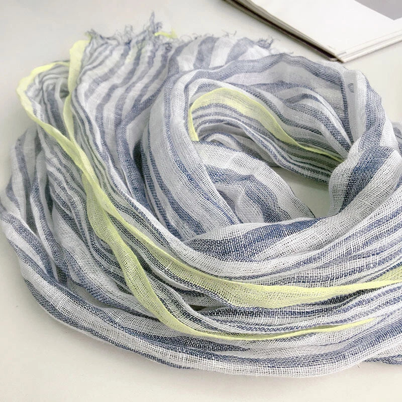 Mens  Flax Linen Preppy Scarf Breathable Casual Stripe Neckerchief Shawl 07FC0E-D4 - KOEEK