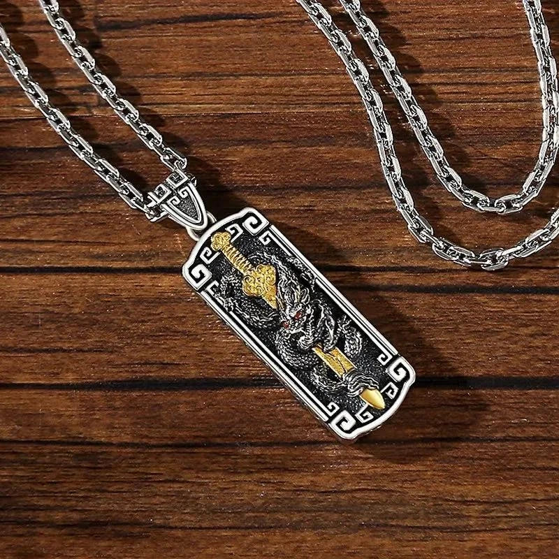 Vintage Dragon Pendant Necklace Men's Taoist Chinese Style  Charm 07FC0E-D4 - KOEEK