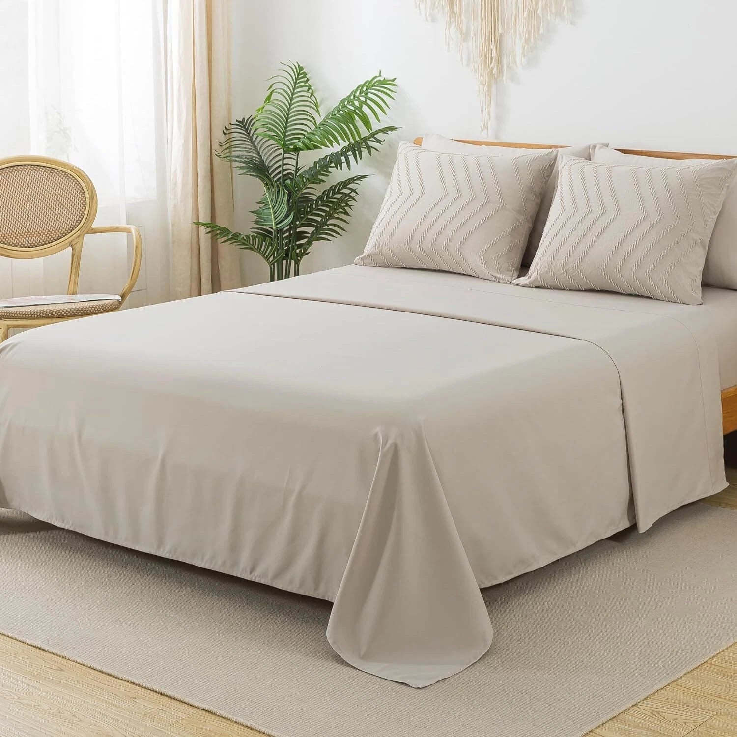 King with Shams Beige Comforter Set - 7 Piece Chevron Tufted Bedding Set 07FC0E-D4 - KOEEK